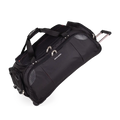 Black rolling duffel bag on a white background