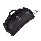 Black rolling duffel bag on a white background