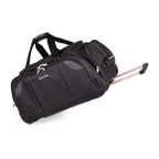 Black rolling suitcase on a white background