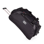 Black rolling duffel bag on a white background