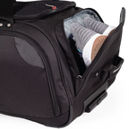Black suitcase with a shoe inside on a white background