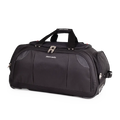 Black travel bag with wheels on a white background
