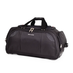 Black travel bag with wheels on a white background