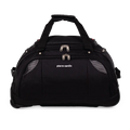 Black duffel bag with 'Pierre Cardin' branding on a white background