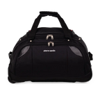 Black duffel bag with 'Pierre Cardin' branding on a white background