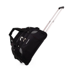 Black rolling suitcase with a handle on a white background