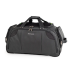 Black duffel bag with 'Pierre Cardin' branding on a white background