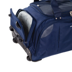 Blue rolling duffel bag on a white background