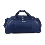 Blue duffel bag with wheels on a white background