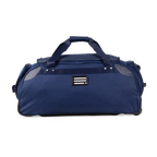 Blue duffel bag with wheels on a white background