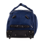 Blue rolling duffel bag on a white background