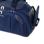 Navy holdall with open top on a white background