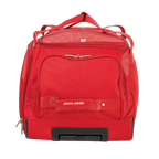 Red suitcase with wheels and handle on a white background, featuring the brand 'Pierre Cardin'.