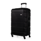 Black suitcase with wheels on a white background