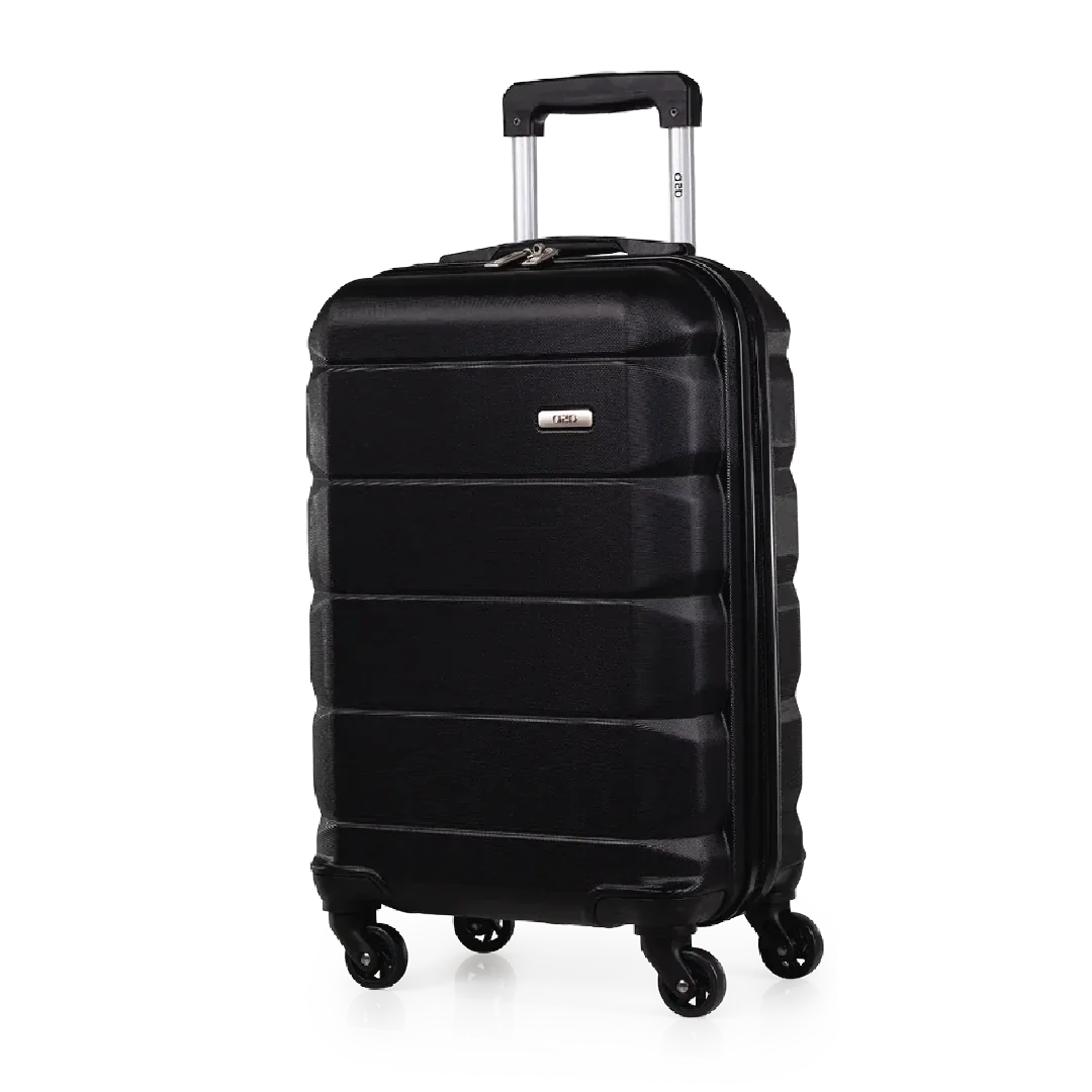 Black suitcase with wheels on a white background
