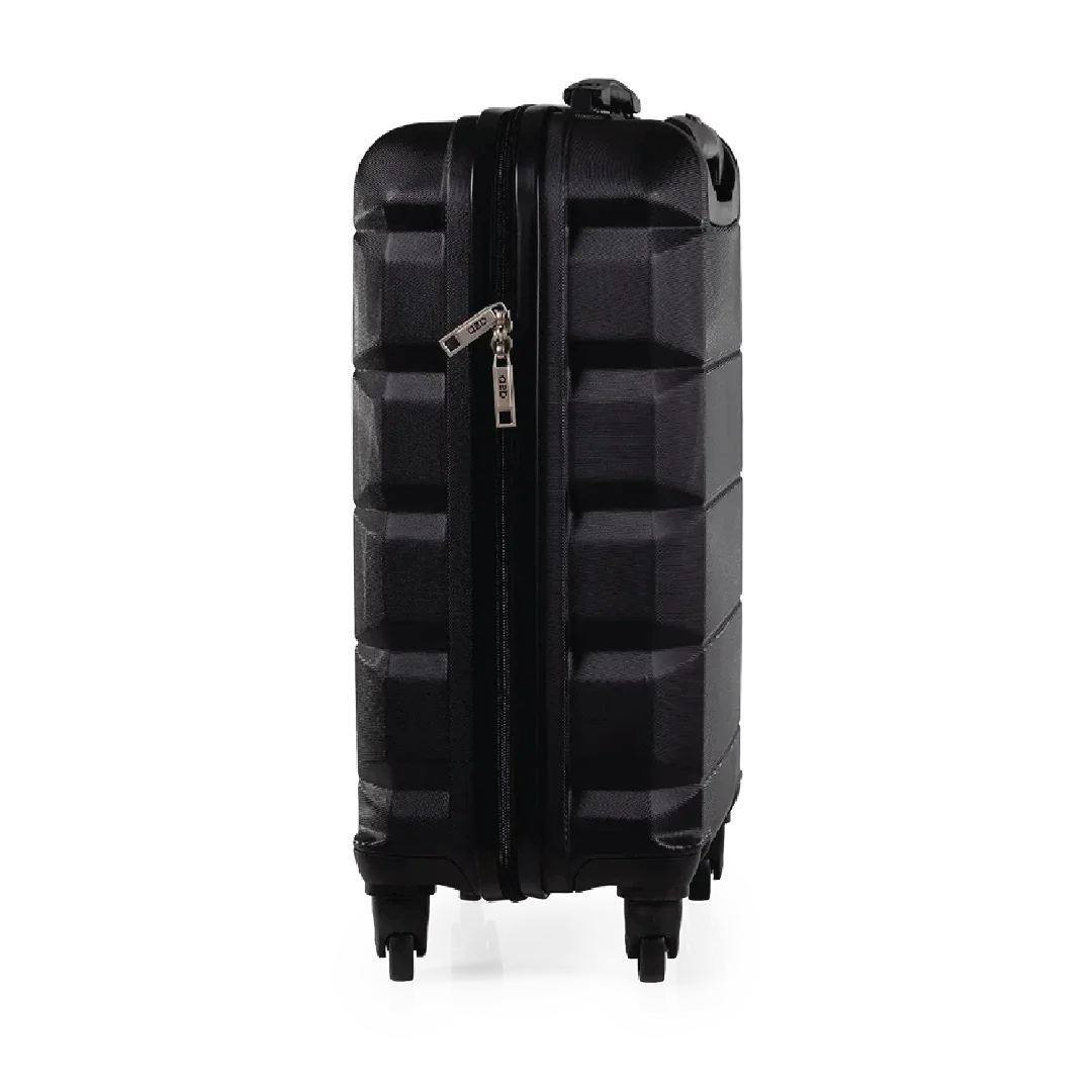 Black suitcase with geometric pattern on a white background