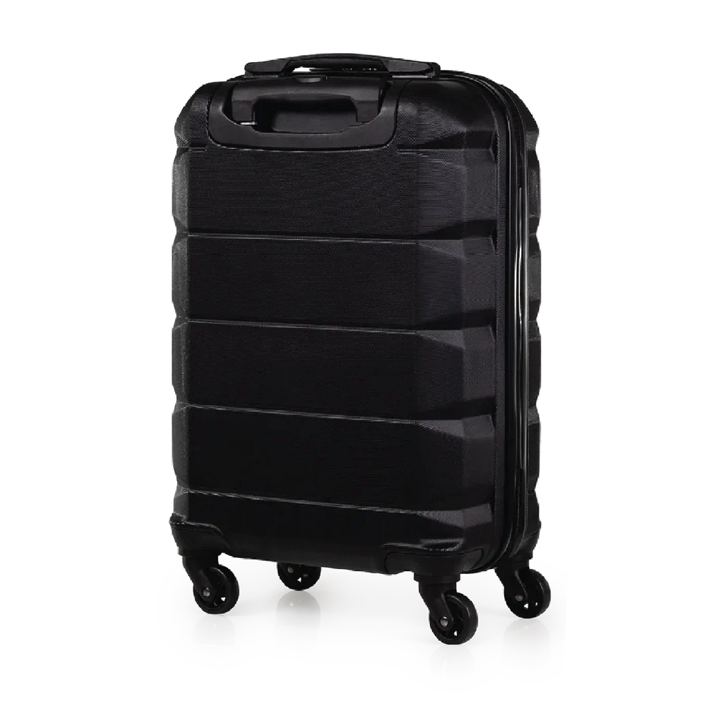 Black suitcase with wheels on a white background