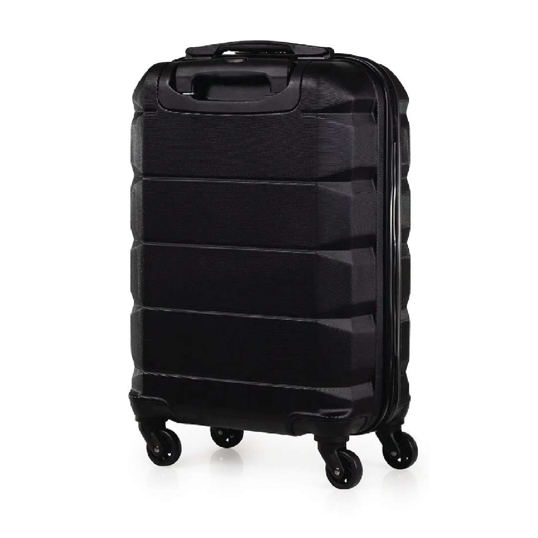Black suitcase with wheels on a white background