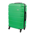 Green suitcase with black handle and wheels on a white background