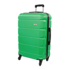 Green suitcase with a visible brand logo on a white background