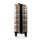 Silver suitcase with black accents on a white background