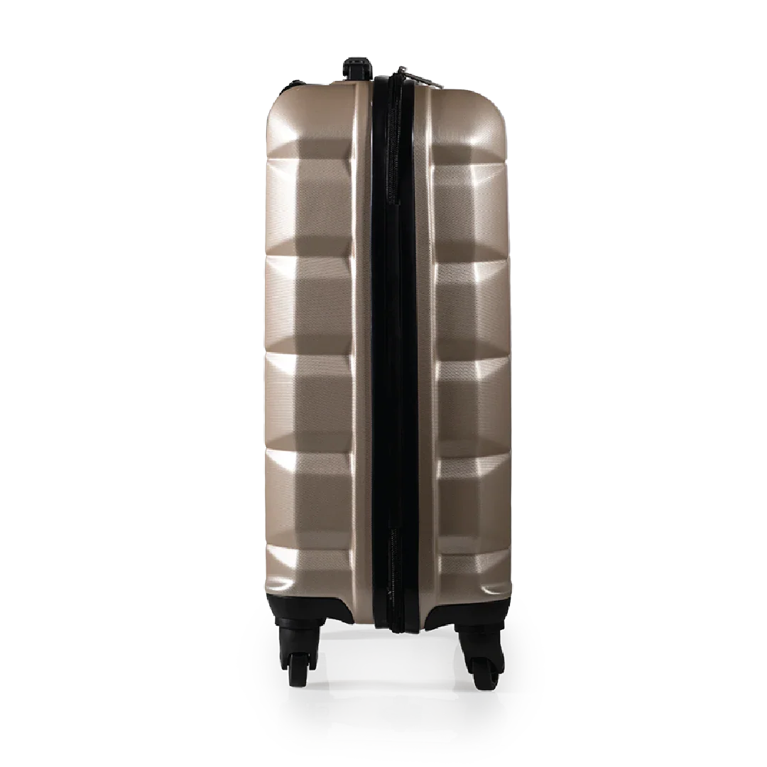 Silver suitcase with black accents on a white background