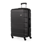 Black suitcase with wheels on a white background