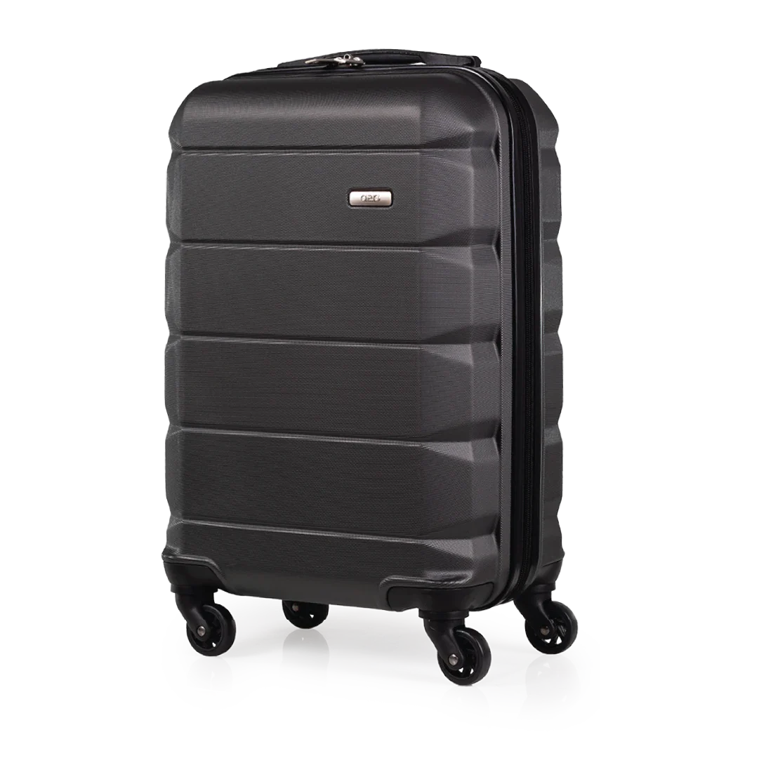Black suitcase with wheels on a white background
