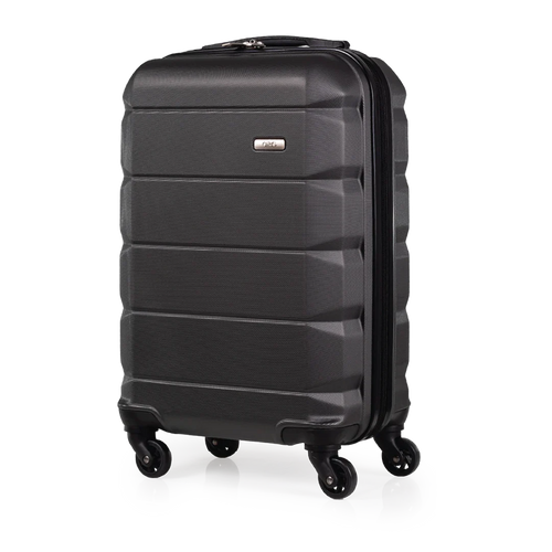 Black suitcase with wheels on a white background