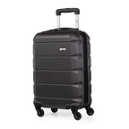 Black suitcase with wheels and handle on a white background