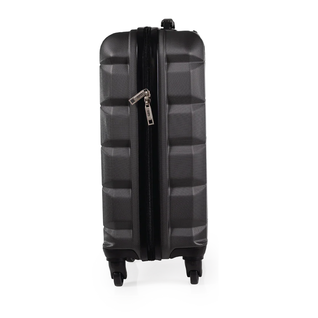 Black suitcase with a textured pattern on a white background