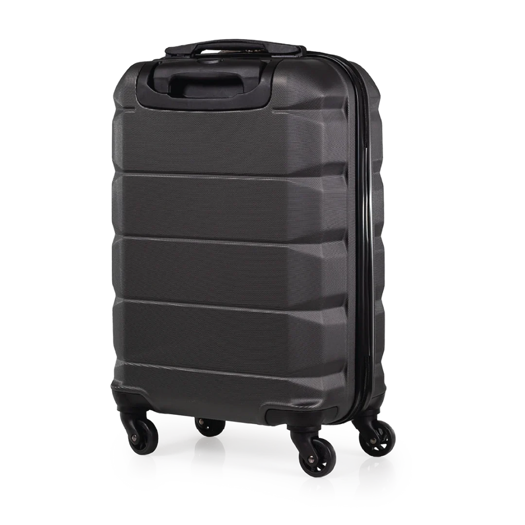 Black suitcase with wheels on a white background