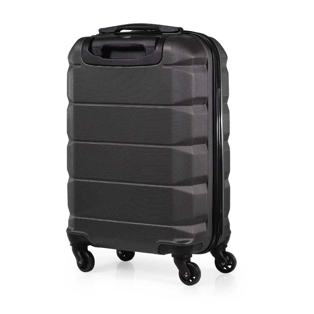 Black suitcase with wheels on a white background