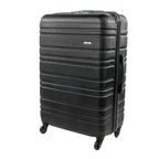 Black suitcase with a visible brand logo on a white background