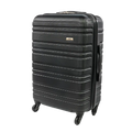 Black suitcase with a visible brand logo on a white background