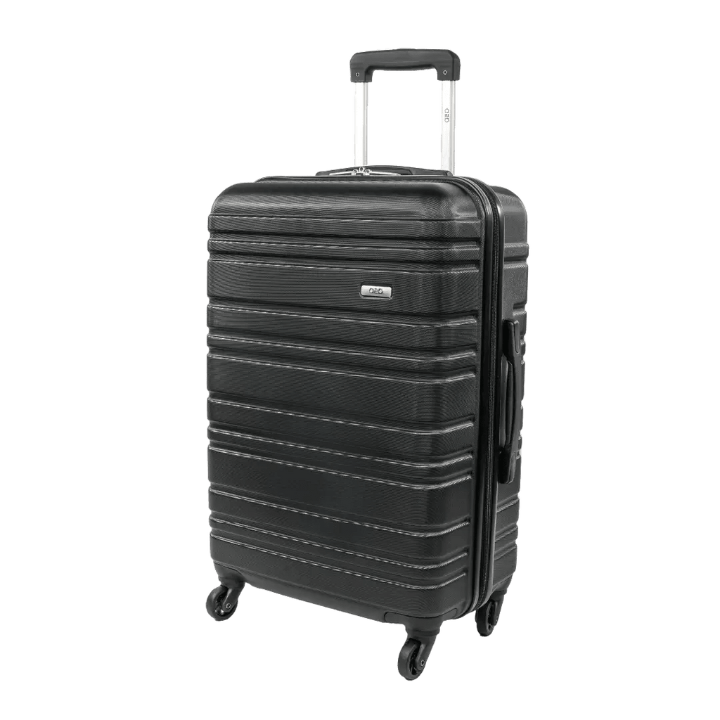 Black suitcase with a handle on a white background