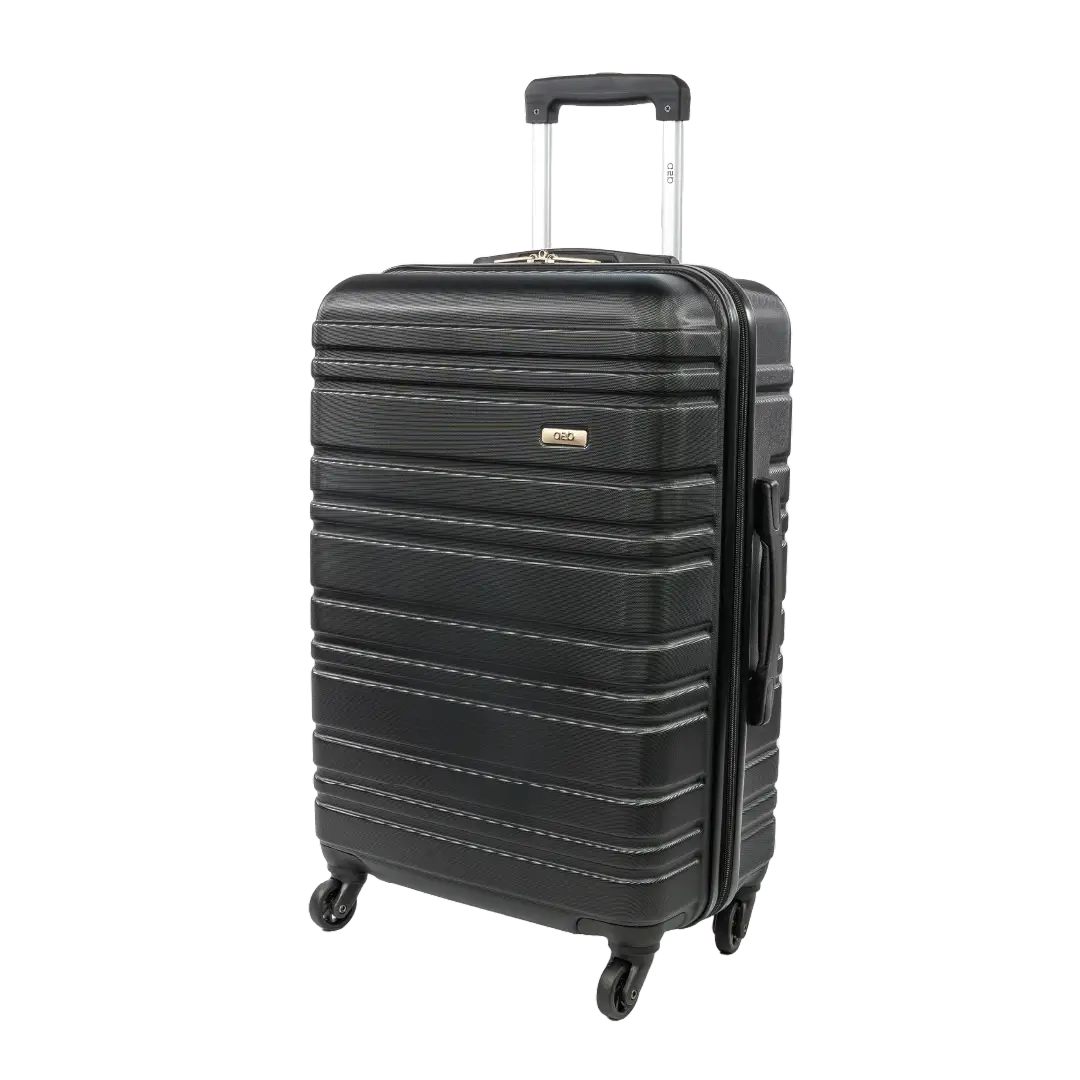 Black suitcase with a handle on a white background
