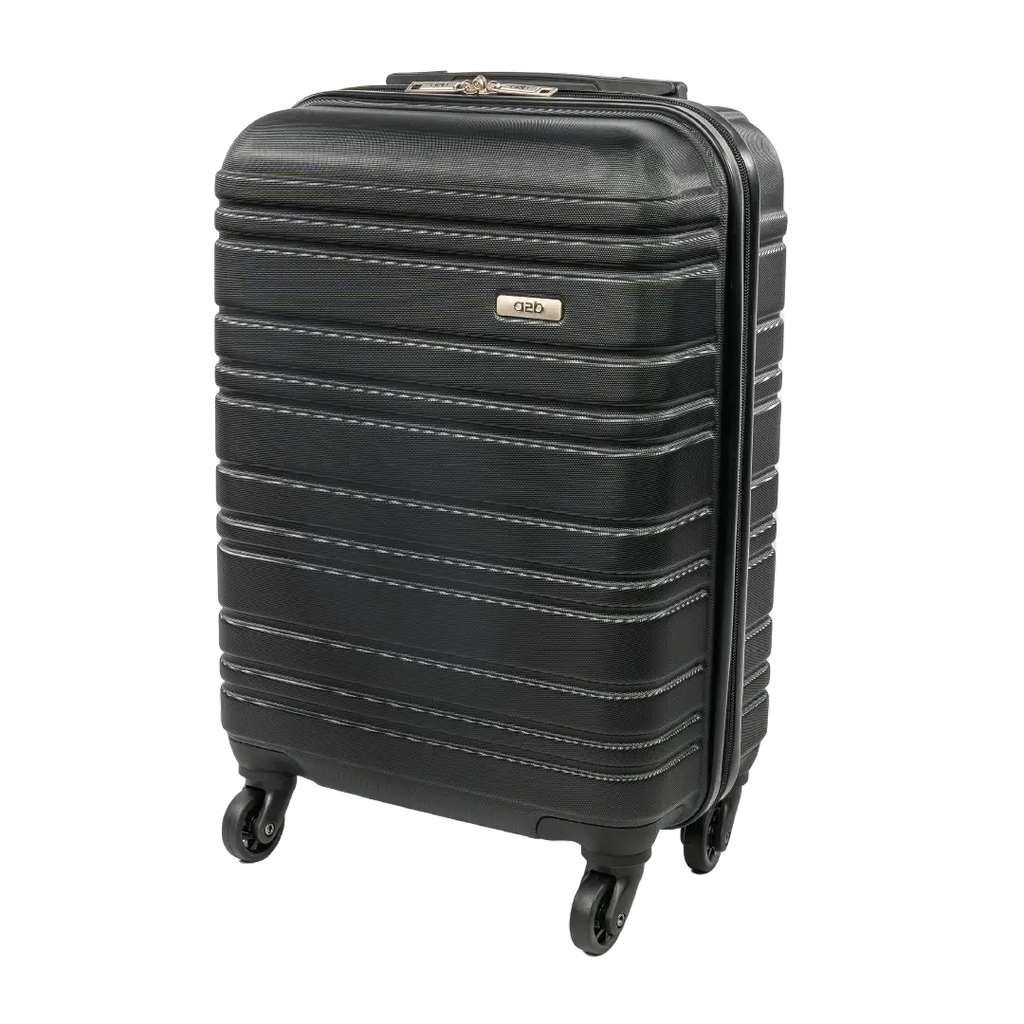 Black suitcase with visible brand logo on a white background