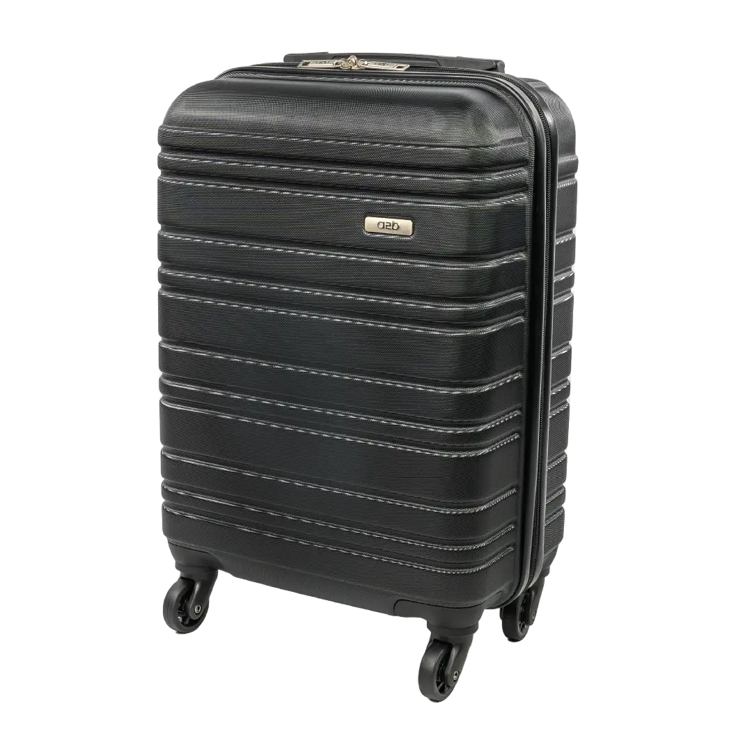 Black suitcase with visible brand logo on a white background