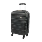 Black suitcase with a visible brand logo on a white background