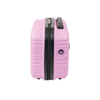 Pink suitcase with a black zipper on a white background