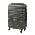 Gray suitcase with wheels on a white background