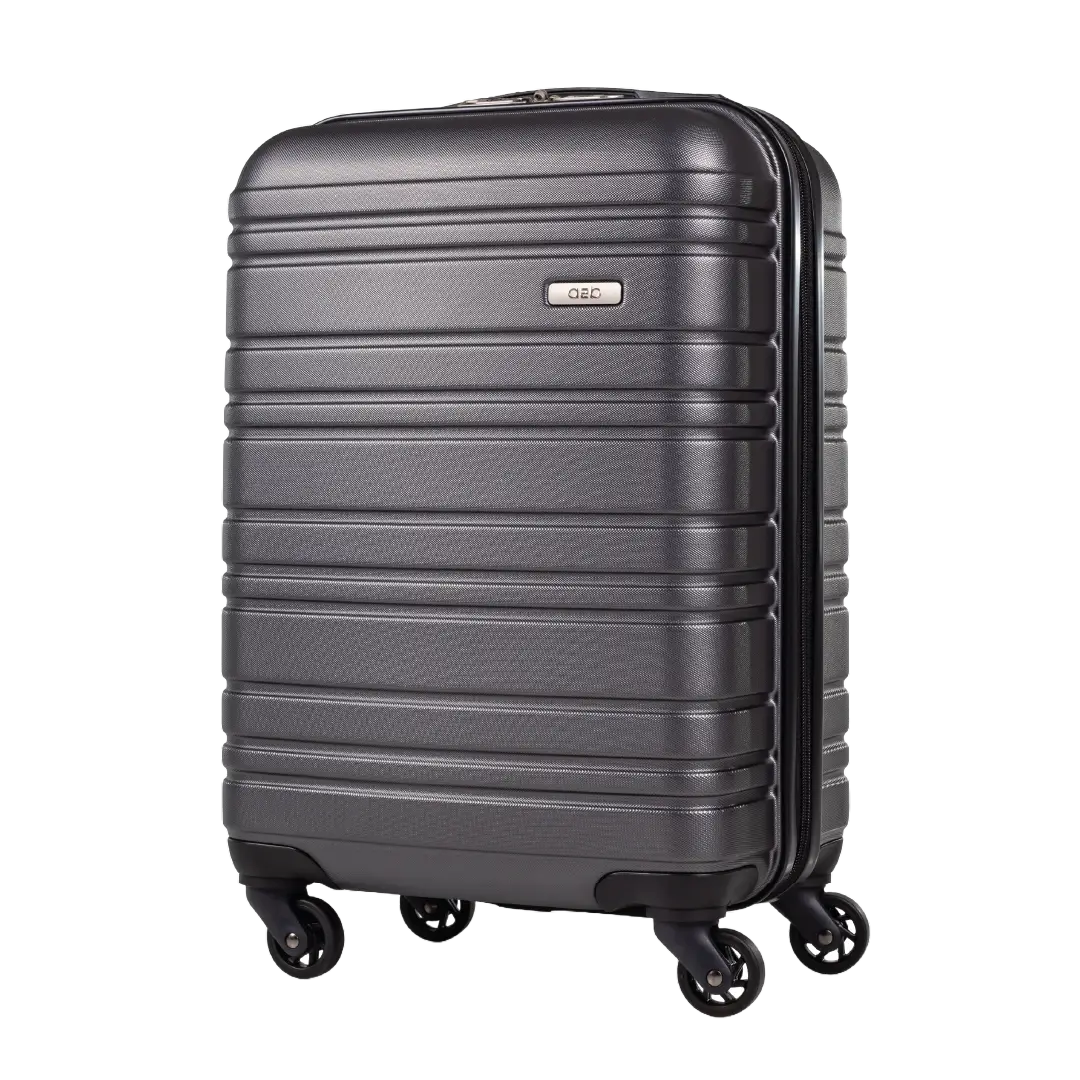 Black suitcase with wheels on a white background