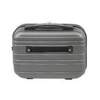 Gray suitcase with black handle and accents on a white background