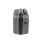 Gray suitcase with a zipper on a white background