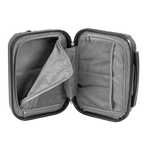 Open gray travel case with mesh interior on a white background
