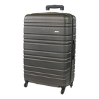 Gray suitcase with a textured surface on a white background