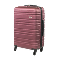 Pink suitcase with black wheels and handle on a white background