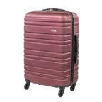 Pink suitcase with black wheels and handle on a white background