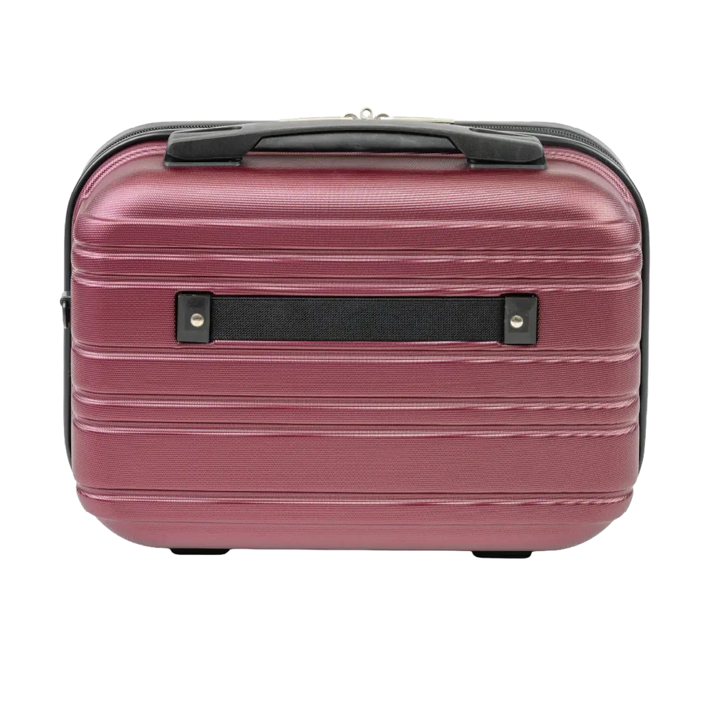 Red suitcase with black handle on a white background